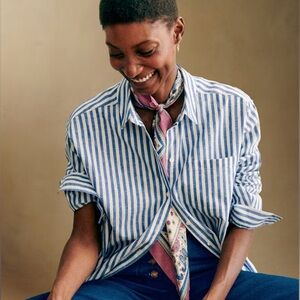 Sezane Tomboy Shirt, Striped Blue, size 34